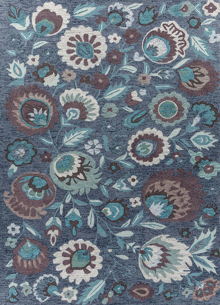 blue blue polyester hand tufted Rug