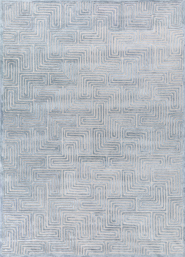 blue blue wool and viscose hand tufted Rug