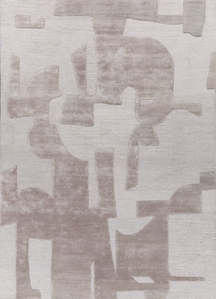  ivory wool and viscose hand tufted Rug