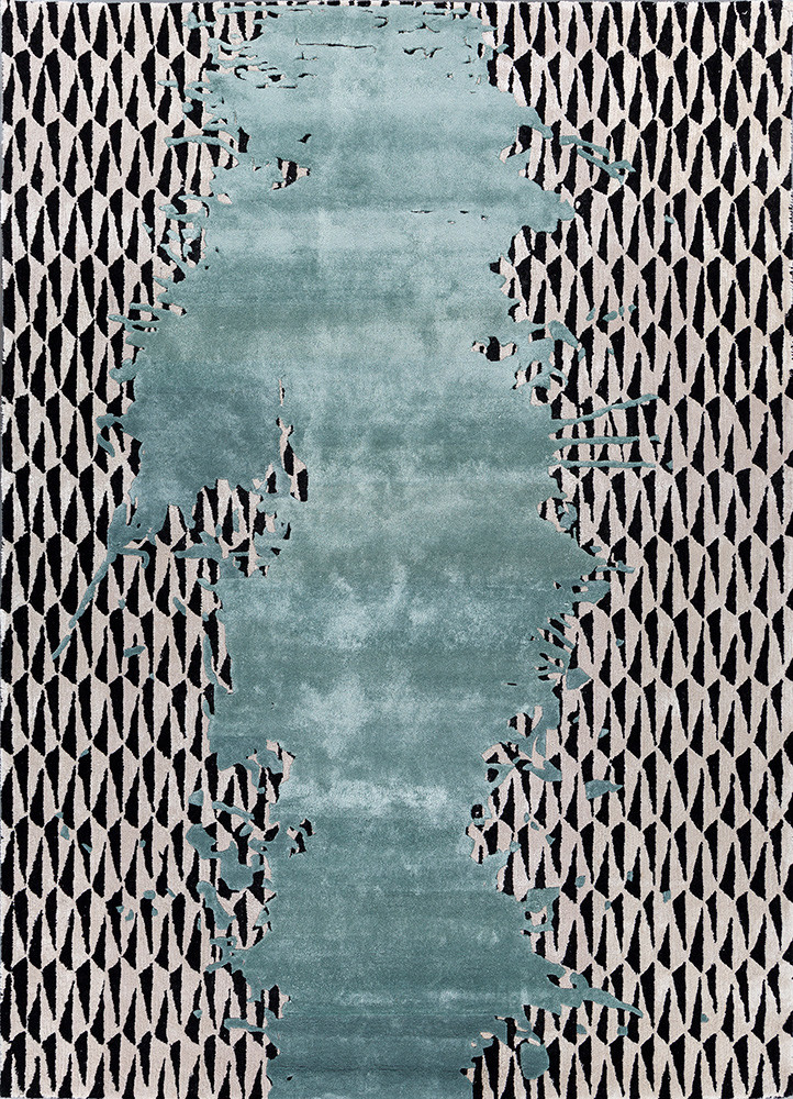  blue wool and viscose hand tufted Rug
