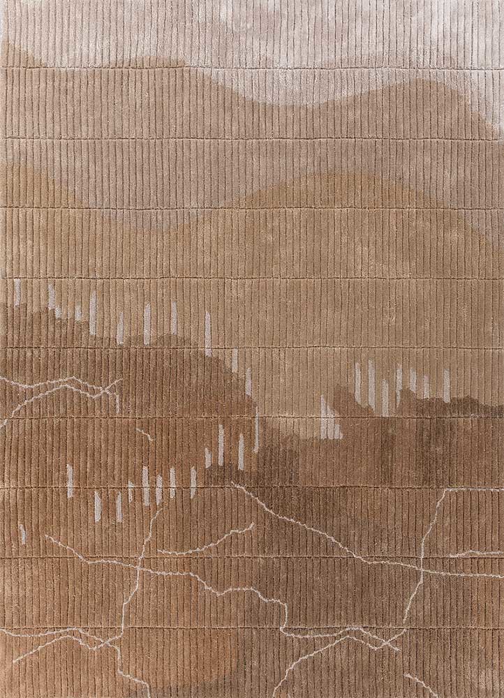 white noise beige and brown wool and viscose hand tufted Rug