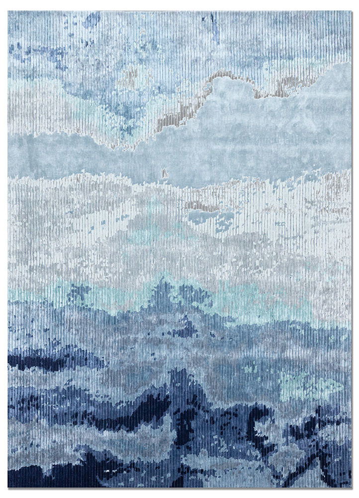 white noise blue wool and viscose hand tufted Rug - HeadShot white noise blue wool and viscose hand tufted Rug - HeadShot