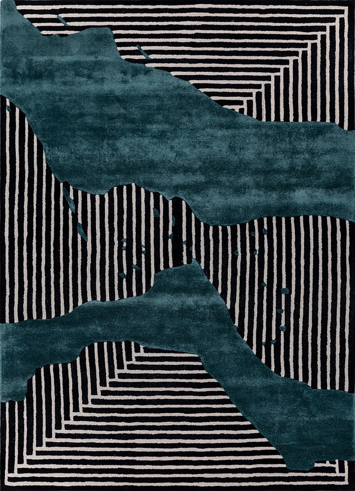  grey and black wool and viscose hand tufted Rug