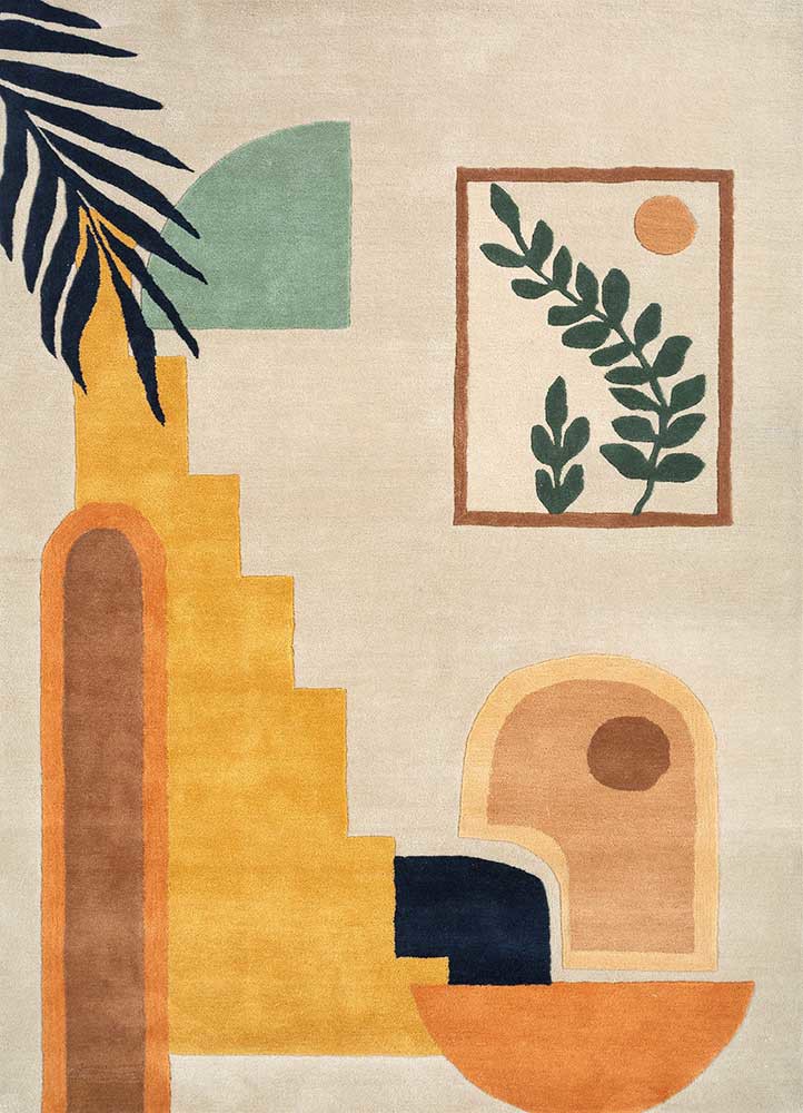 linear ivory wool hand tufted Rug - HeadShot