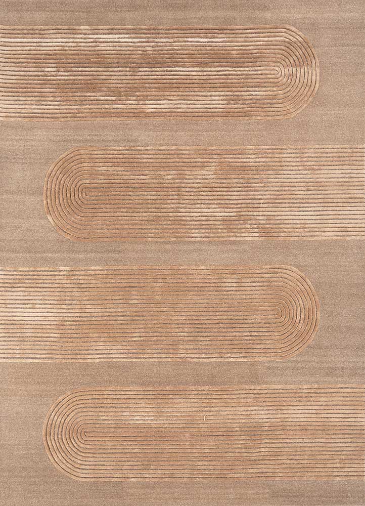  beige and brown wool and viscose hand tufted Rug