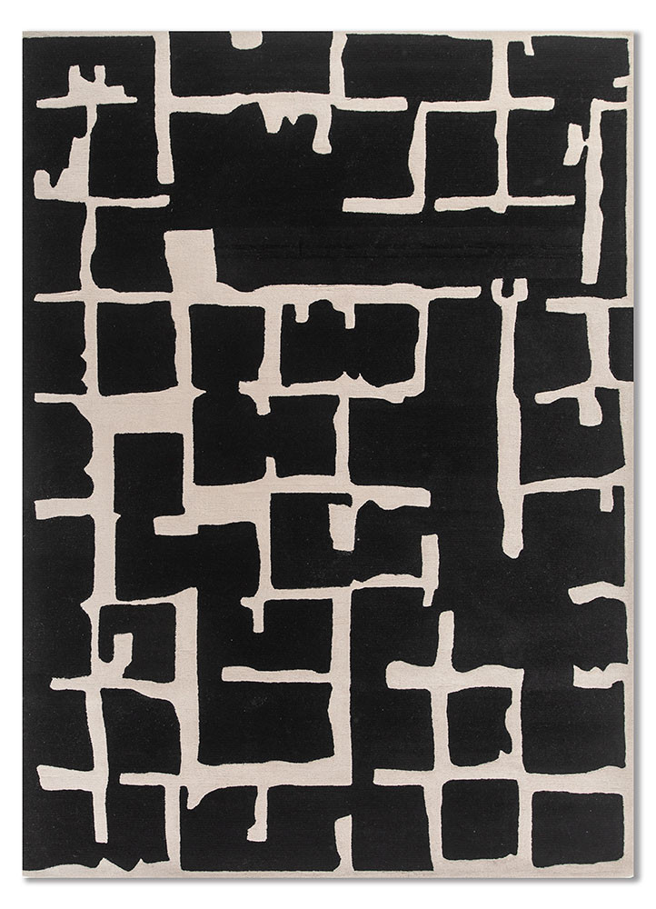 adrift grey and black wool hand tufted Rug - HeadShot