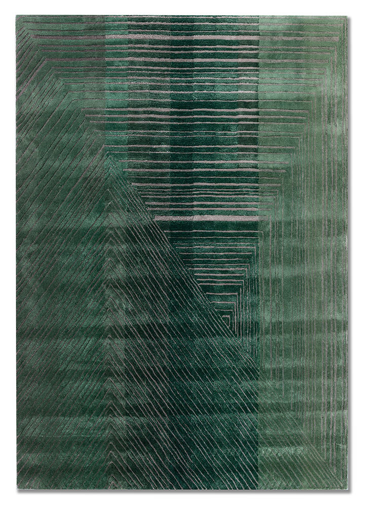 green green wool and viscose hand tufted Rug
