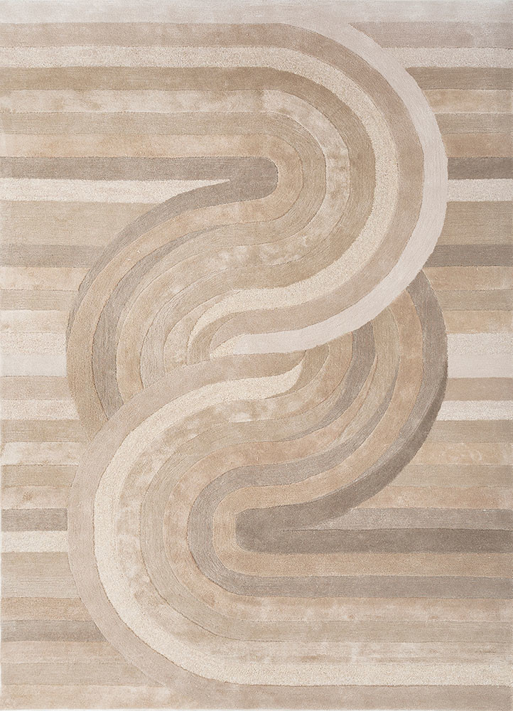  ivory wool and viscose hand tufted Rug