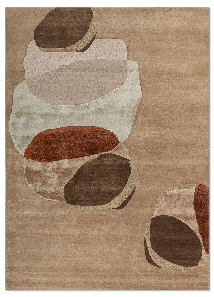  beige and brown wool and viscose hand tufted Rug