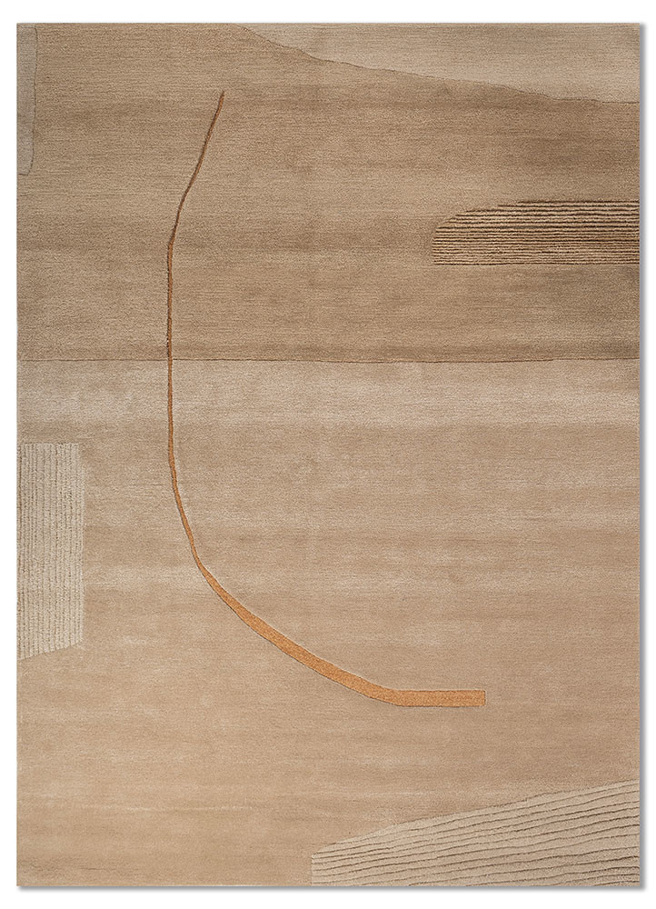 linear beige and brown wool and viscose hand tufted Rug - HeadShot linear beige and brown wool and viscose hand tufted Rug - HeadShot