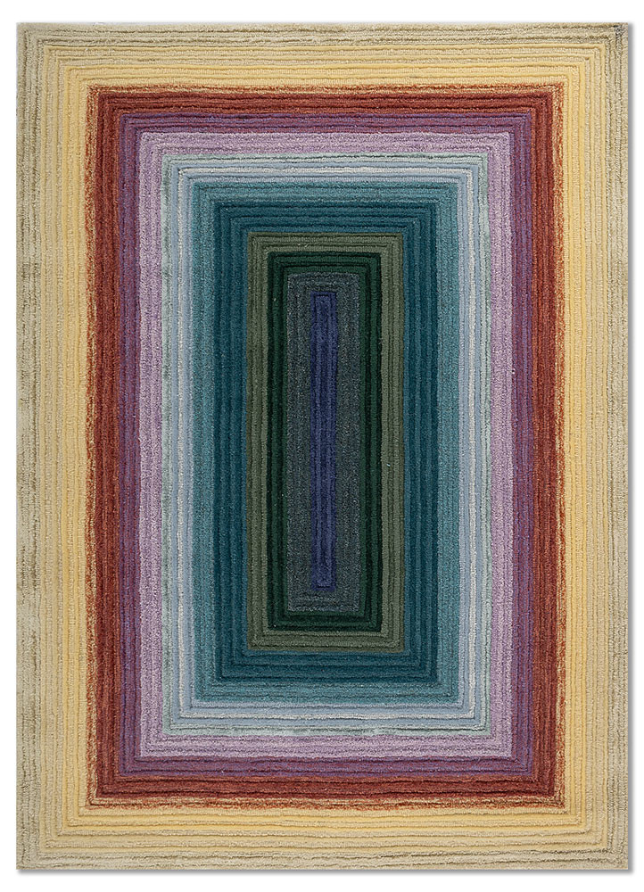 linear gold wool and viscose hand tufted Rug - HeadShot