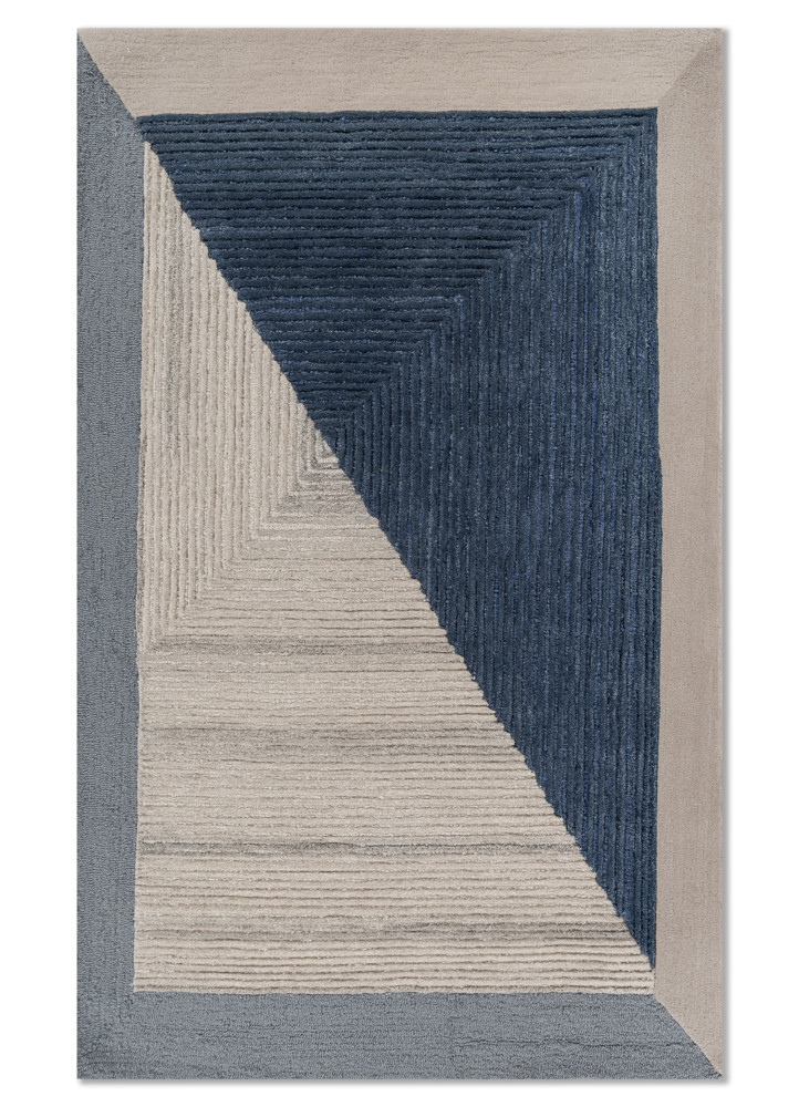 linear ivory wool and viscose hand tufted Rug - HeadShot