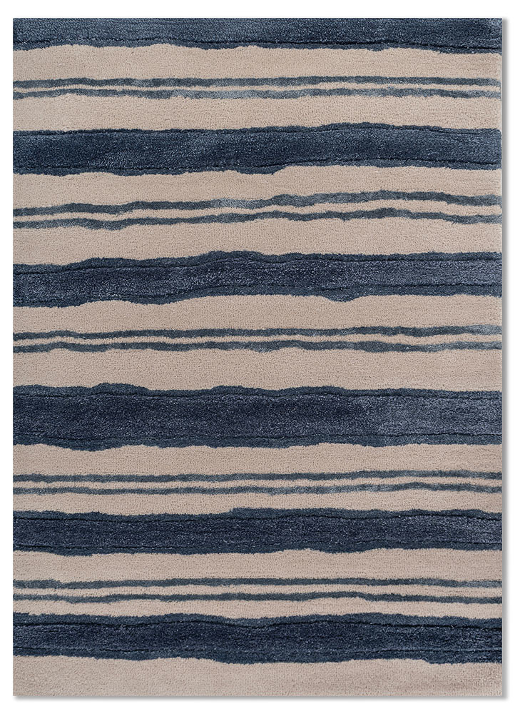 linear blue wool and viscose hand tufted Rug - HeadShot