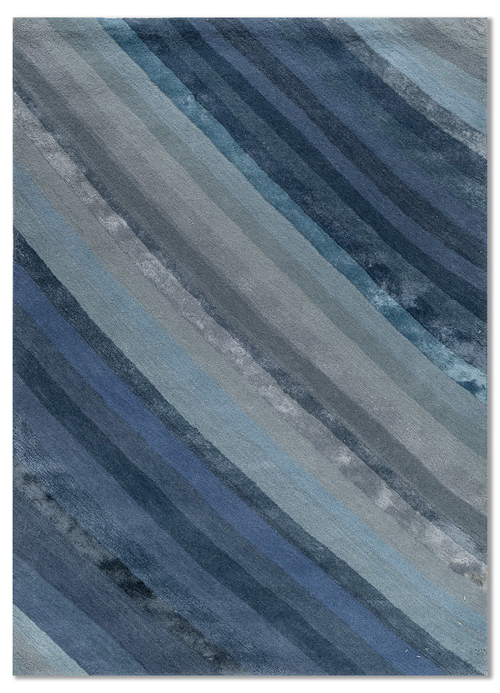 linear blue wool and viscose hand tufted Rug - HeadShot linear blue wool and viscose hand tufted Rug - HeadShot