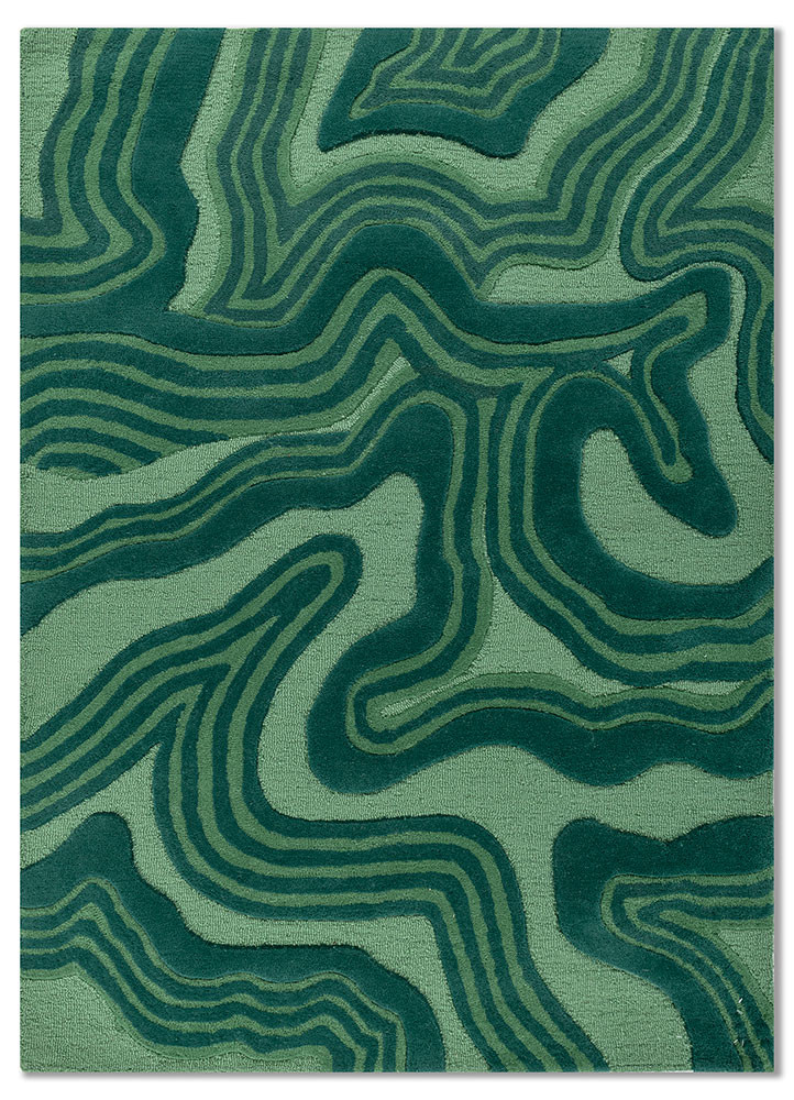 linear green wool hand tufted Rug - HeadShot