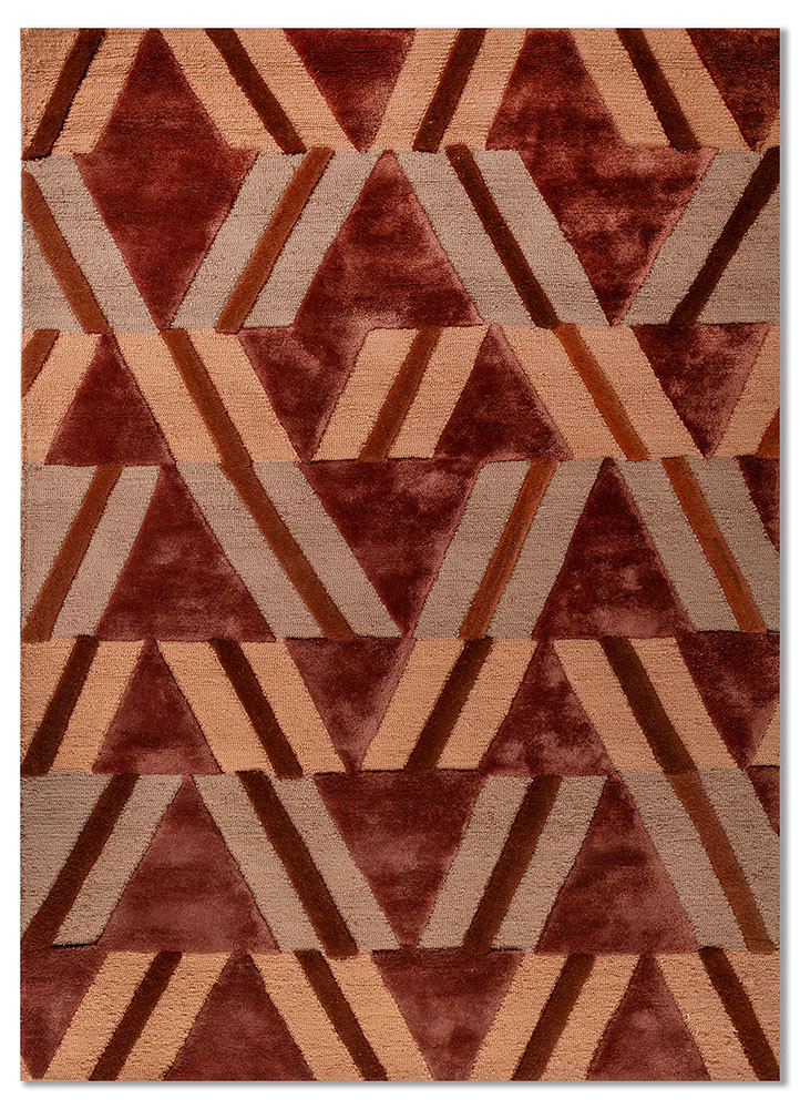 linear red and orange wool hand tufted Rug - HeadShot