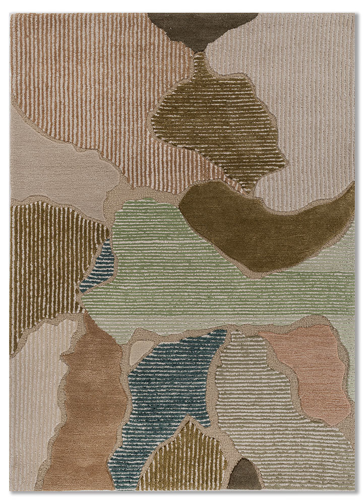 linear beige and brown wool hand tufted Rug - HeadShot linear beige and brown wool hand tufted Rug - HeadShot