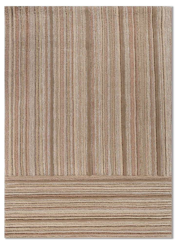 linear ivory wool and viscose hand tufted Rug - HeadShot