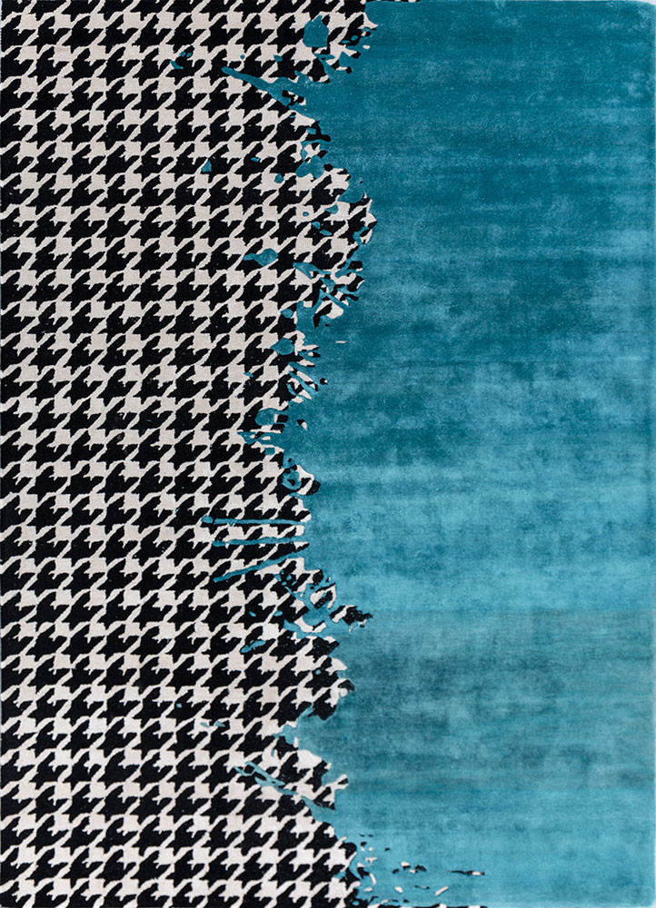  blue wool and viscose hand tufted Rug