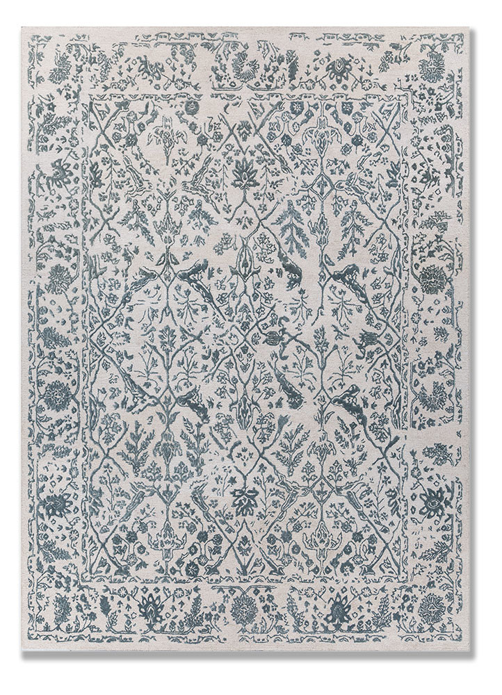  ivory wool and viscose hand tufted Rug