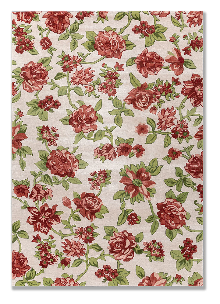  ivory wool and viscose hand tufted Rug