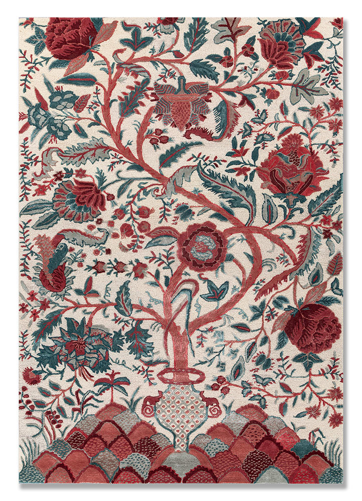  ivory wool and viscose hand tufted Rug