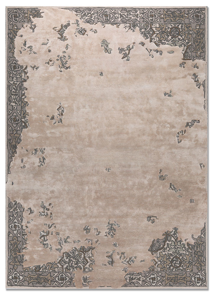  ivory wool and viscose hand tufted Rug