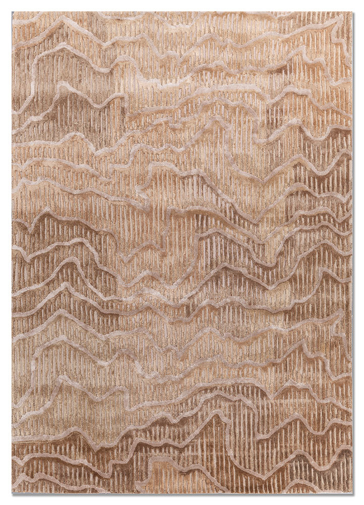  beige and brown wool and viscose hand tufted Rug