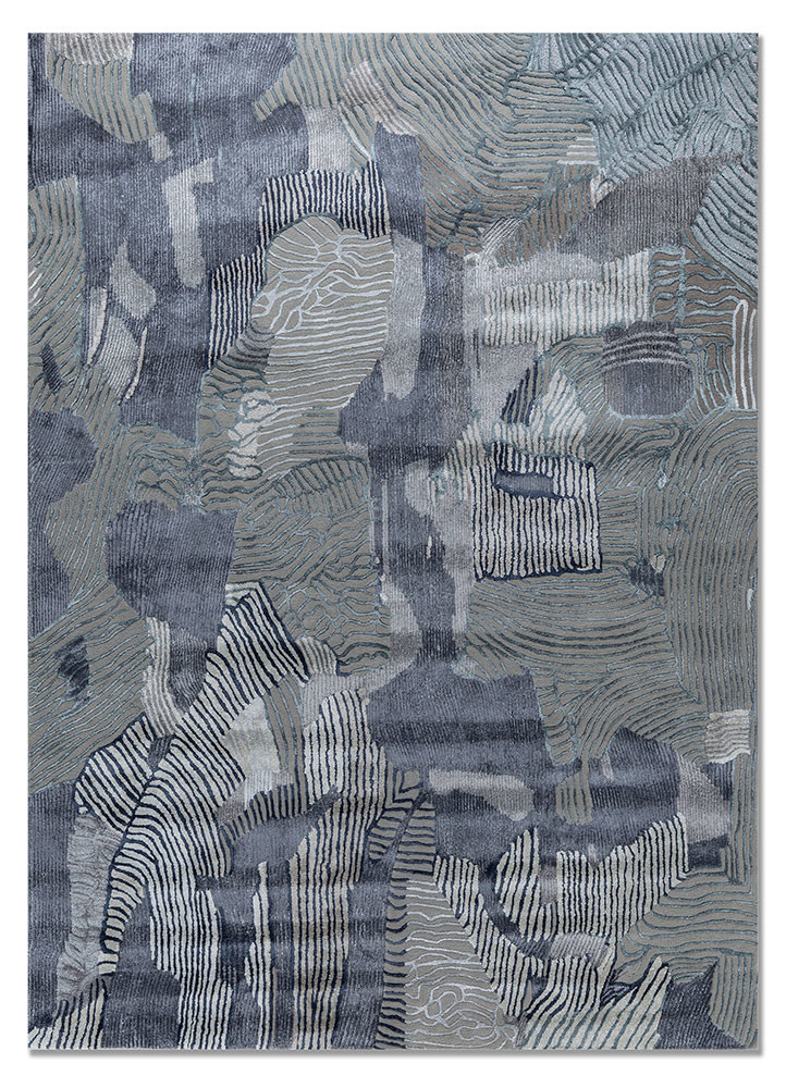 white noise blue wool and viscose hand tufted Rug - HeadShot white noise blue wool and viscose hand tufted Rug - HeadShot