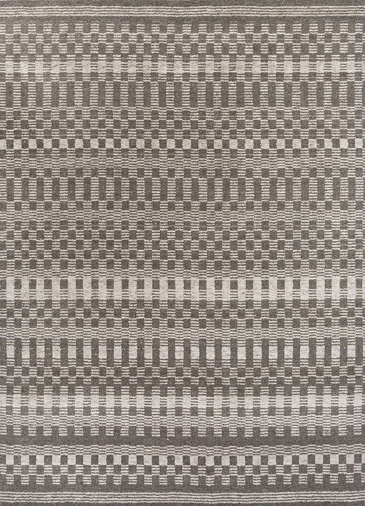 basis grey and black wool hand loom Rug - HeadShot