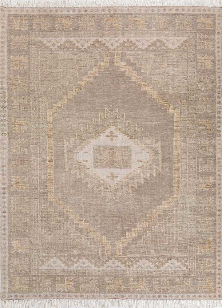 beige and brown wool hand knotted Rug