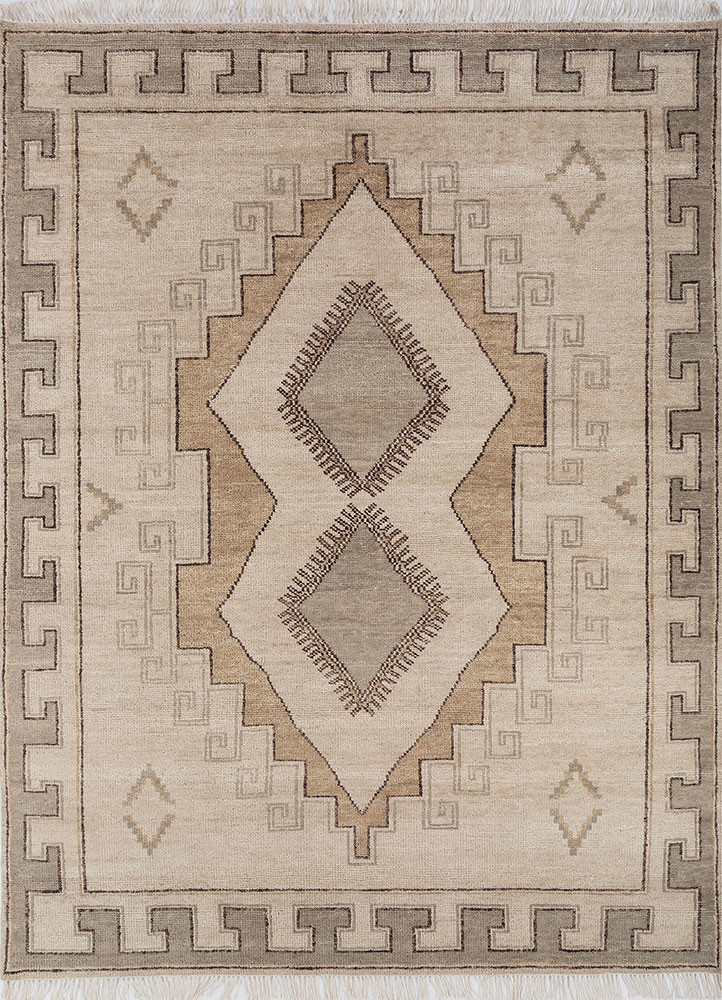 thyme beige and brown wool hand knotted Rug - HeadShot