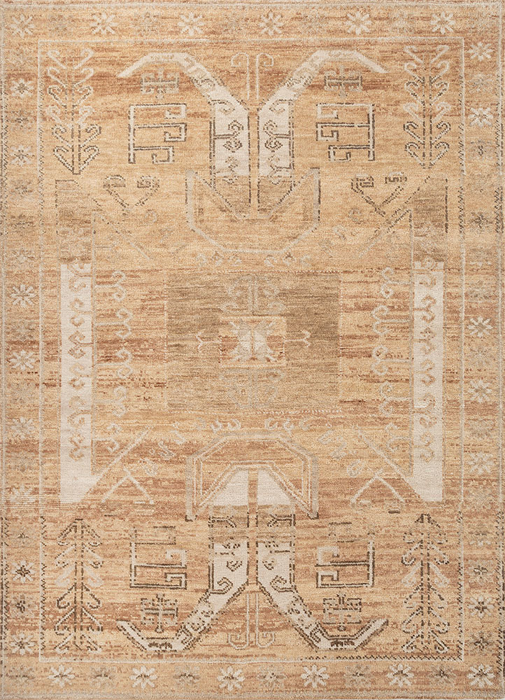 thyme red and orange wool hand knotted Rug - HeadShot