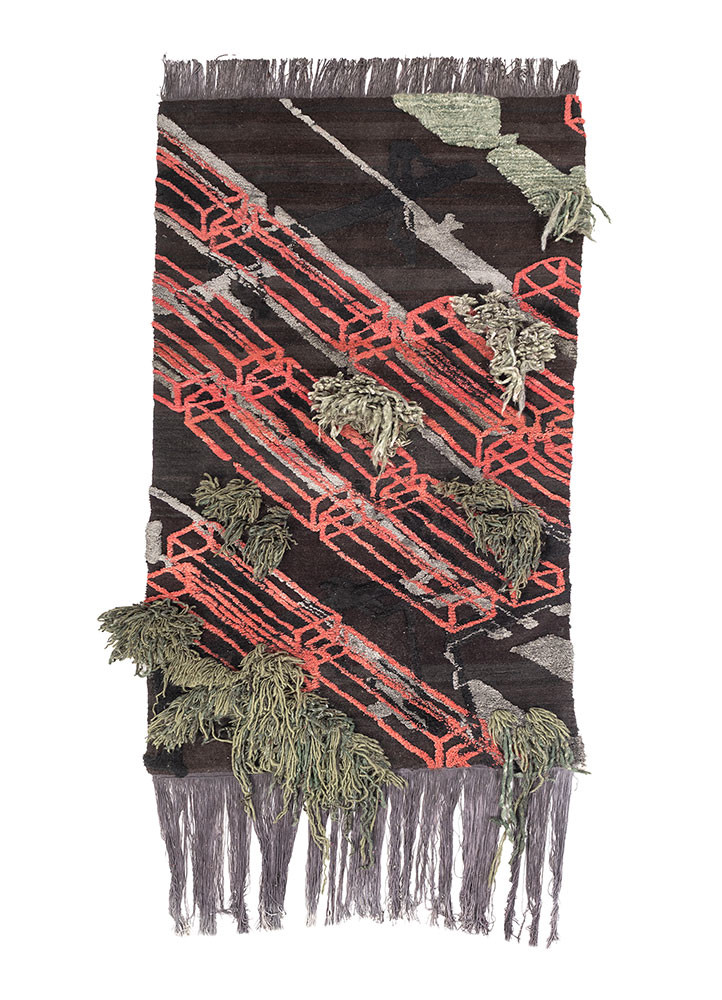 exposed spine blue wool and bamboo silk hand knotted WALL ART & TAPESTRY - HeadShot