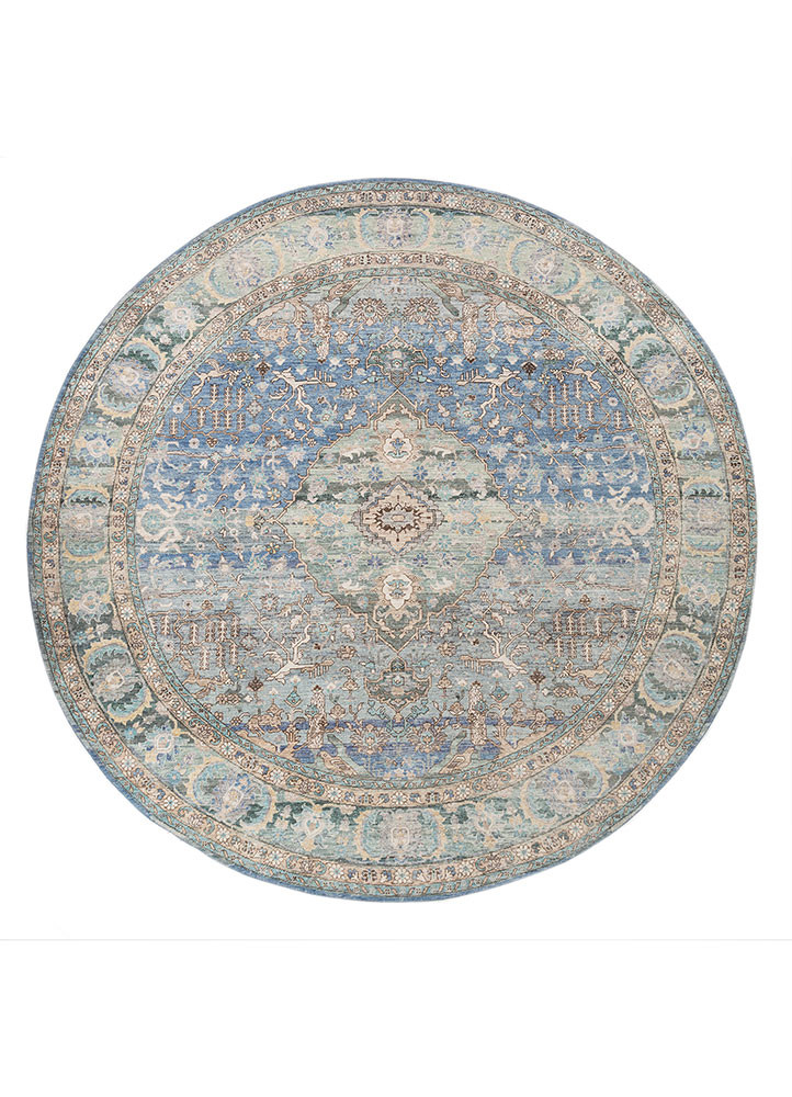 someplace in time blue afghan wool hand knotted Rug