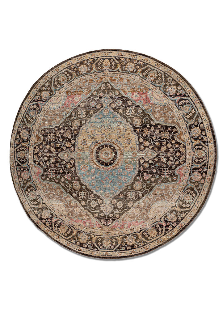 someplace in time beige and brown afghan wool hand knotted Rug - HeadShot
