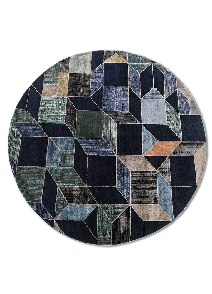 chaos theory by kavi blue wool and bamboo silk hand knotted Rug - HeadShot chaos theory by kavi blue wool and bamboo silk hand knotted Rug - HeadShot