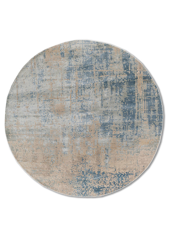 chaos theory by kavi grey and black wool and bamboo silk hand knotted Rug - HeadShot