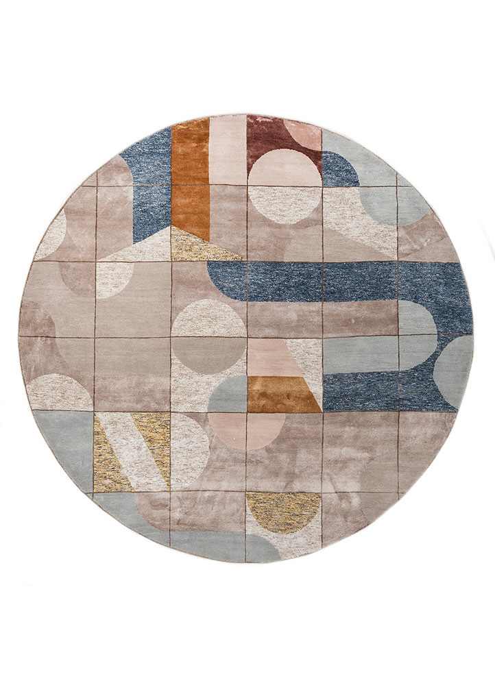 aakar by kavi beige and brown wool and bamboo silk hand knotted Rug