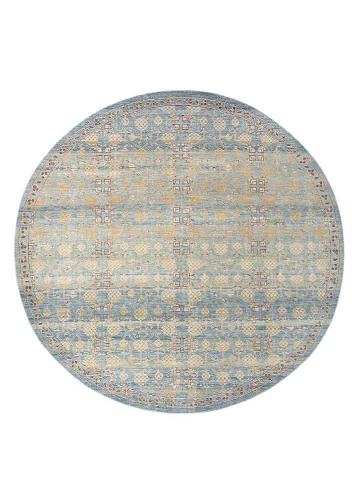erbe blue wool hand knotted Rug - HeadShot erbe blue wool hand knotted Rug - HeadShot