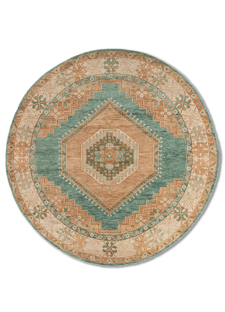 thyme green wool hand knotted Rug - HeadShot