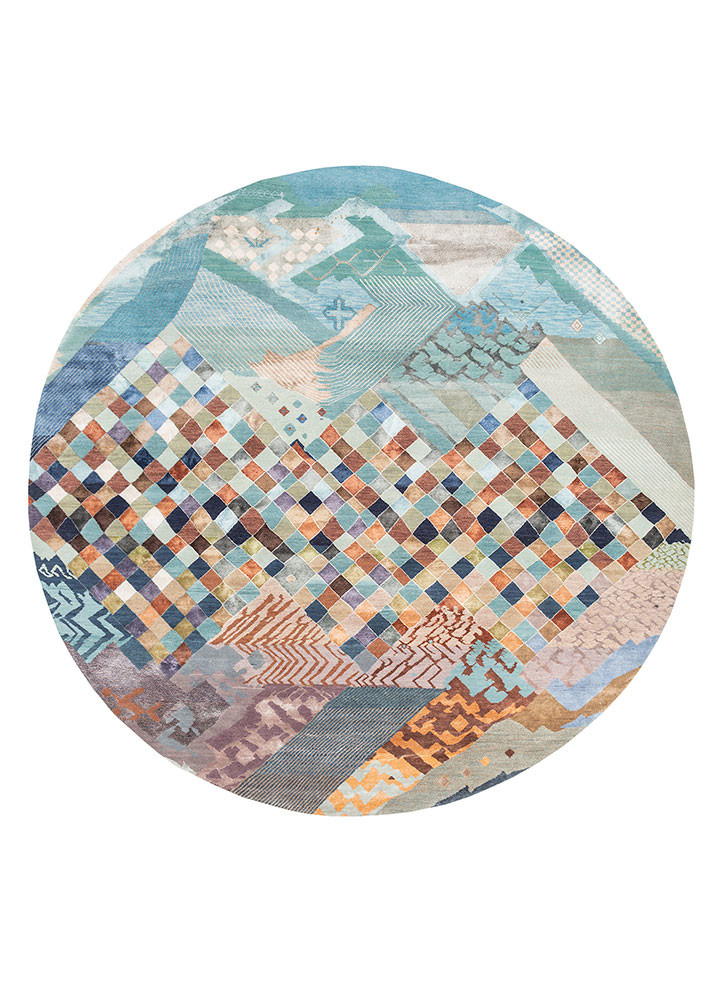 manchaha blue wool and bamboo silk hand knotted Rug - HeadShot manchaha blue wool and bamboo silk hand knotted Rug - HeadShot