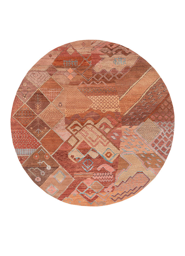 manchaha red and orange wool and bamboo silk hand knotted Rug - HeadShot manchaha red and orange wool and bamboo silk hand knotted Rug - HeadShot