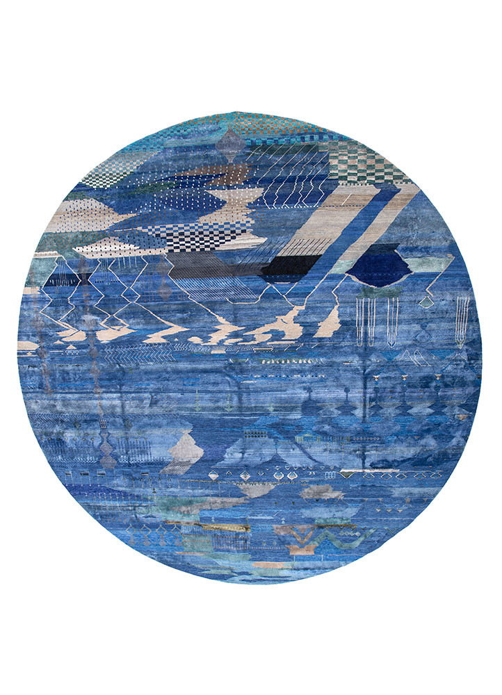 manchaha blue wool and bamboo silk hand knotted Rug - HeadShot