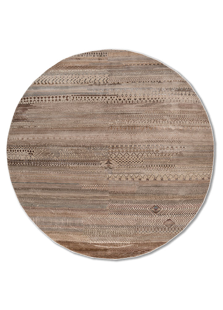 manchaha beige and brown wool and bamboo silk hand knotted Rug - HeadShot