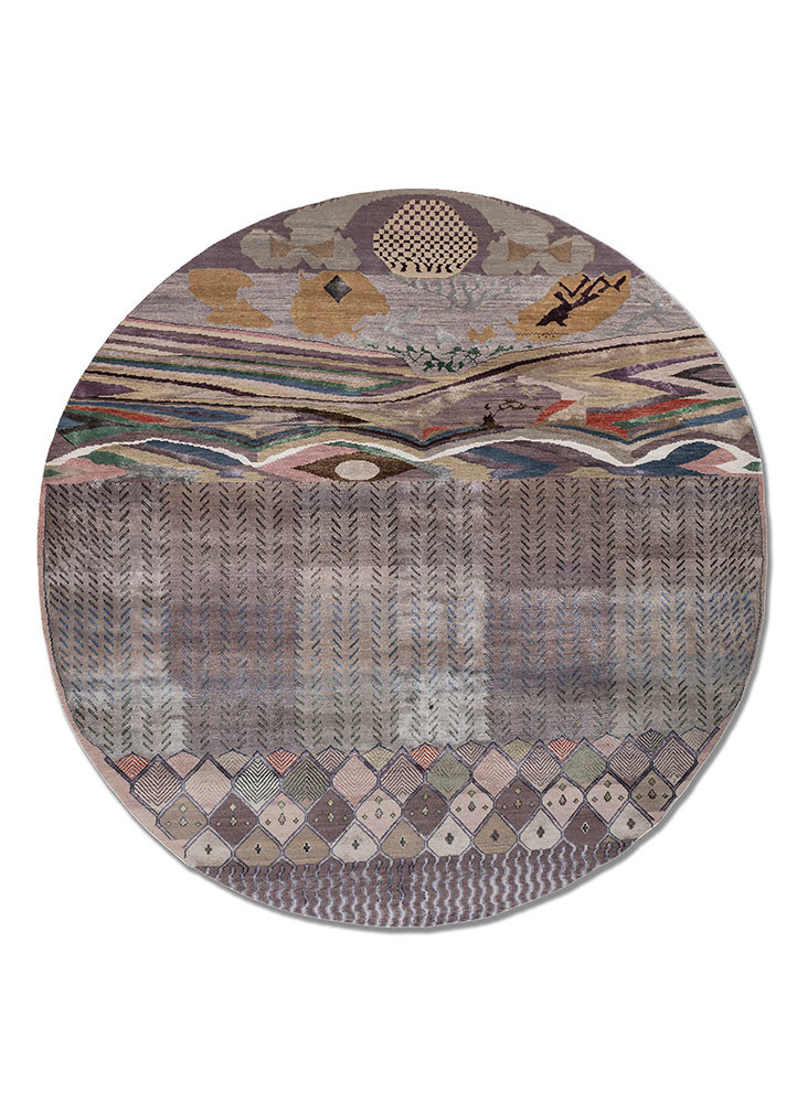 manchaha pink and purple wool and bamboo silk hand knotted Rug - HeadShot manchaha pink and purple wool and bamboo silk hand knotted Rug - HeadShot