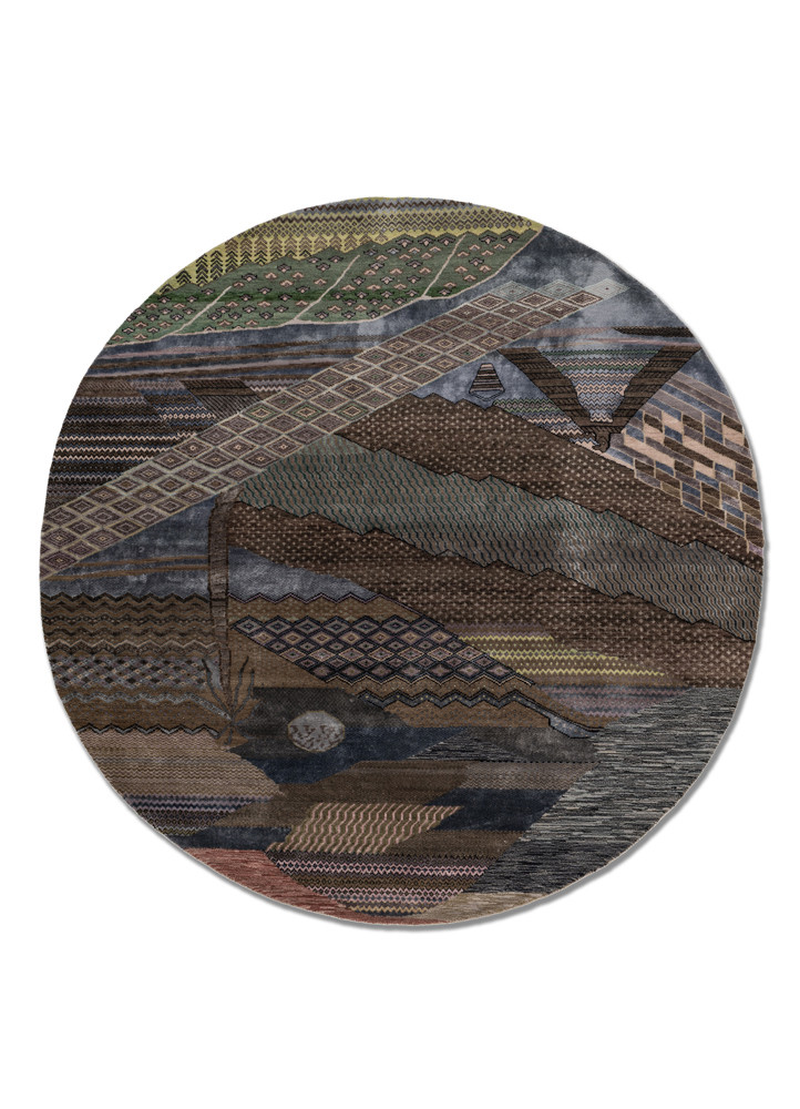 manchaha beige and brown wool and bamboo silk hand knotted Rug - HeadShot manchaha beige and brown wool and bamboo silk hand knotted Rug - HeadShot