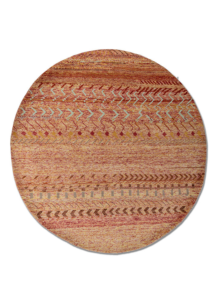 manchaha red and orange wool and bamboo silk hand knotted Rug - HeadShot