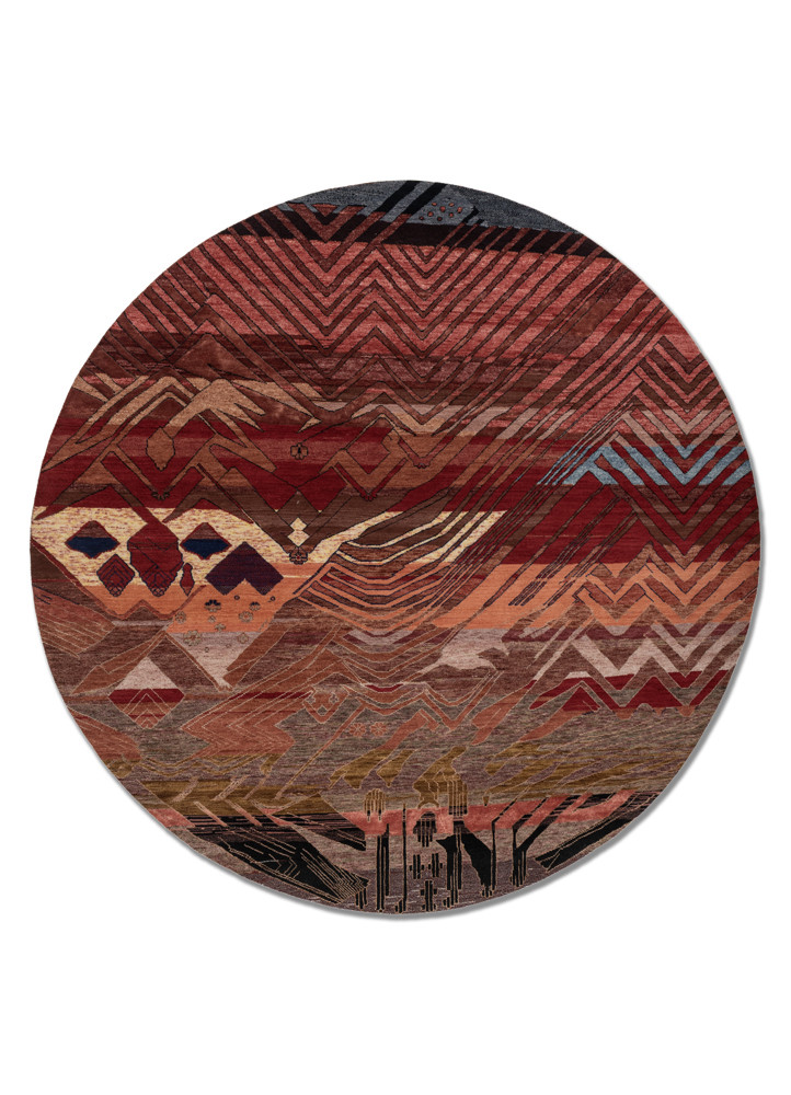 manchaha red and orange wool and bamboo silk hand knotted Rug - HeadShot