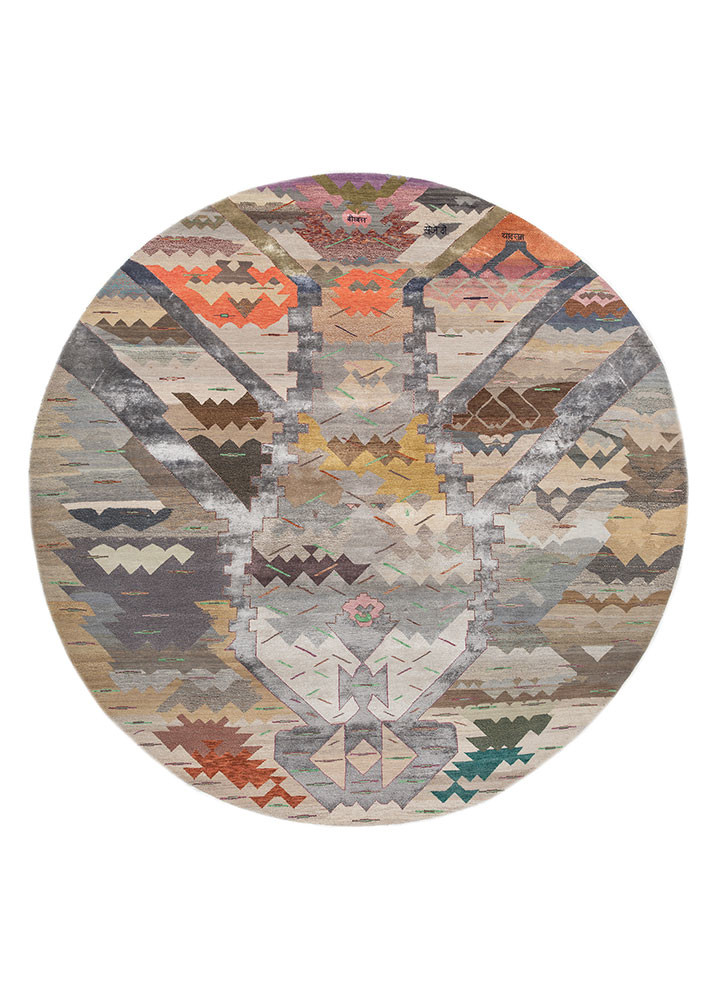 freedom manchaha grey and black wool and bamboo silk hand knotted Rug - HeadShot